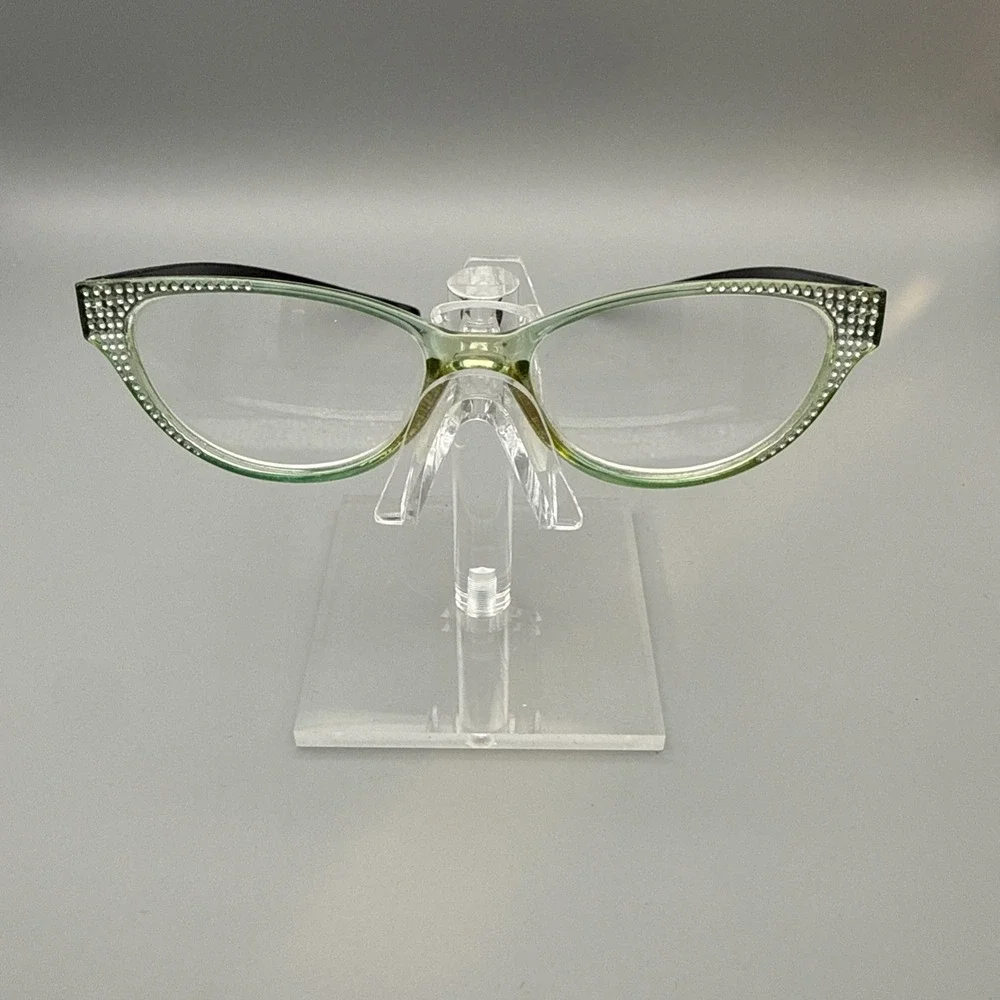 Crystal Rhinestone Cat Eyes Reading Glasses Optical Lens Clear Bling Green/Black